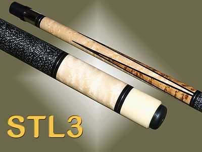 STL 3 | Light Birdseye Maple with Ebony Points | Black and White Irish Linen Wrap | Schon Cue