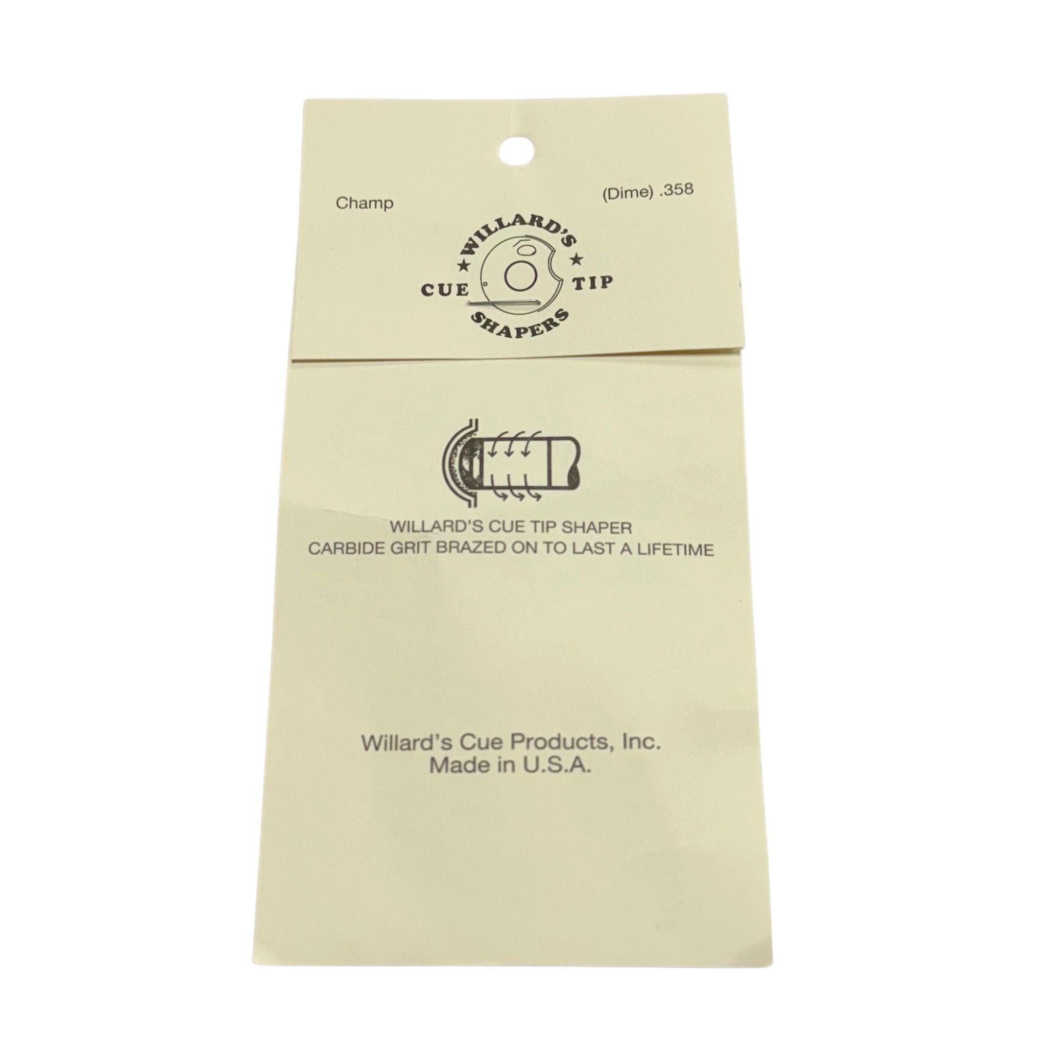 Willard's Pool Cue Tip Shaper - Dime