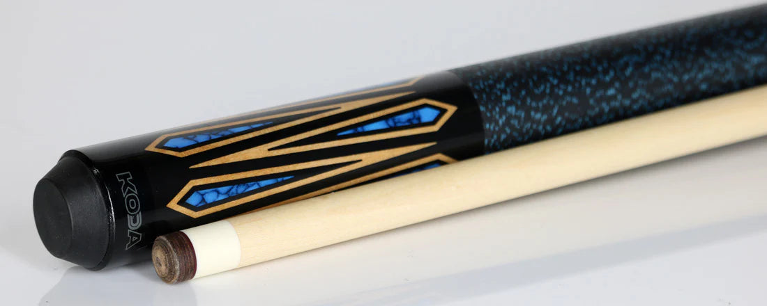 K2 | 6 Point Black with Turquoise Inlays | Black with Blue Irish Linen Wrap | KODA Cue