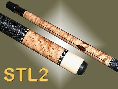 STL2 | M. Brown Birdseye Maple |  Ebony Inlays | White with Brown Irish Linen Wrap | Schon Cue
